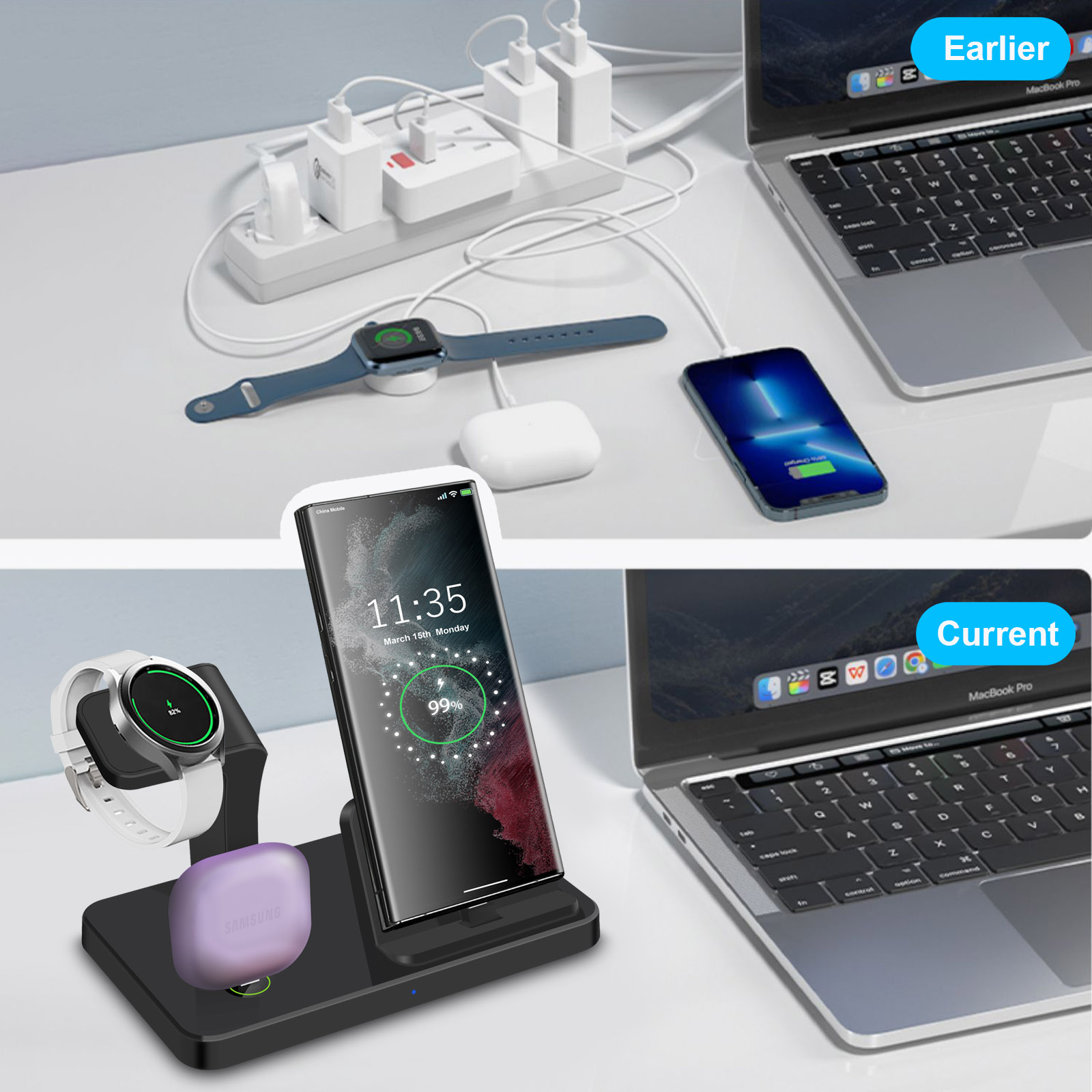 Dok Pengisi Daya Nirkabel 3 in - Watches Smartwatch Samsung ulasan dan harga