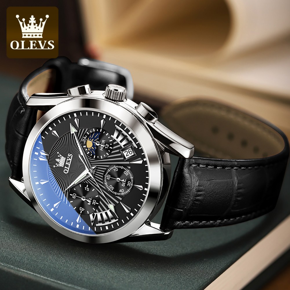 OLEVS jam tangan pria modis ka - Leather Watch Strap ulasan dan harga