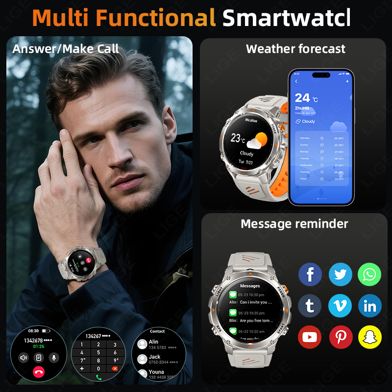 LIGE Jam Tangan Pintar GPS Tan - Smartwatch Sports Watches For Men ulasan dan harga